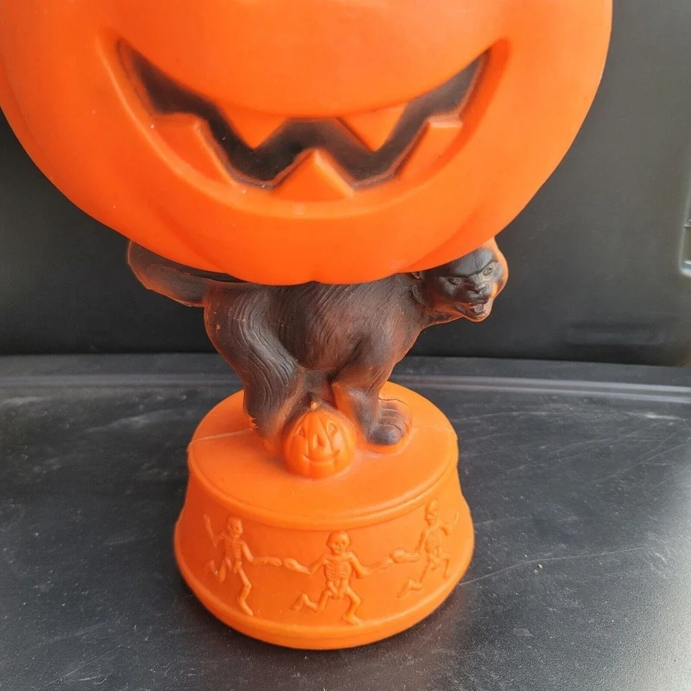 Blow Mold Halloween Jack O Lantern Black Cat Pumpkin Dancing Skeletons Table Top